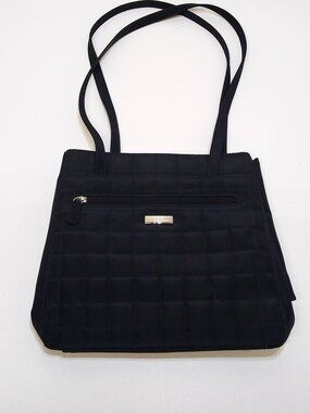 Liz Claiborne Quilted Black Tote Bag Double Straps Multiple Spacious Compartment